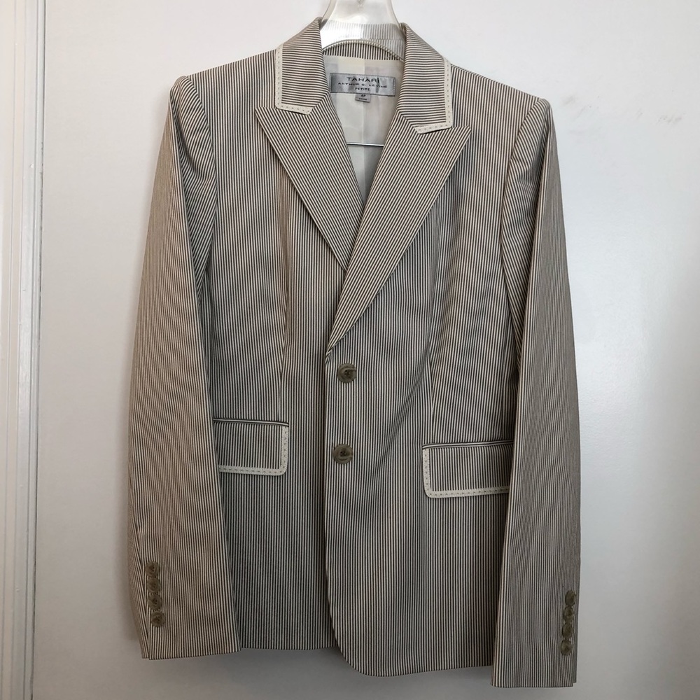 TAHARI womens grey seersucker 2 pc pant suit set